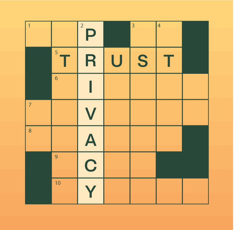 Graphic of a crossword puzzle with the words "Privacy" and "Trust" connected